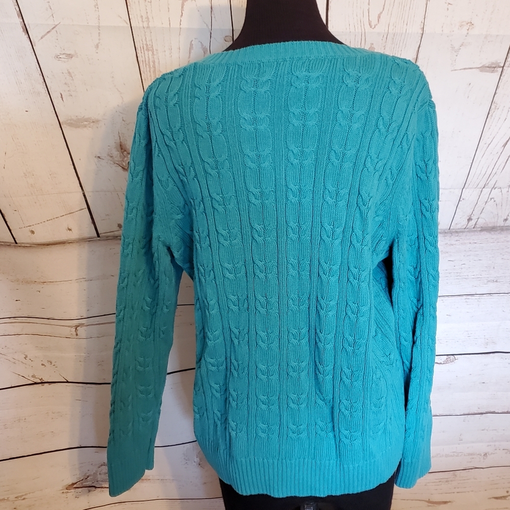 Croft and Barrow women's V-neck cable knit sweater blue green size Large - Picture 4 of 9